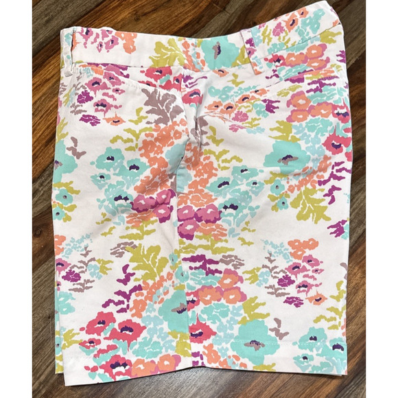 Lands End Comfort Mid Rise Short Floral print Mauve, Ivory, Aqua and Peach in Wo - Picture 13 of 13